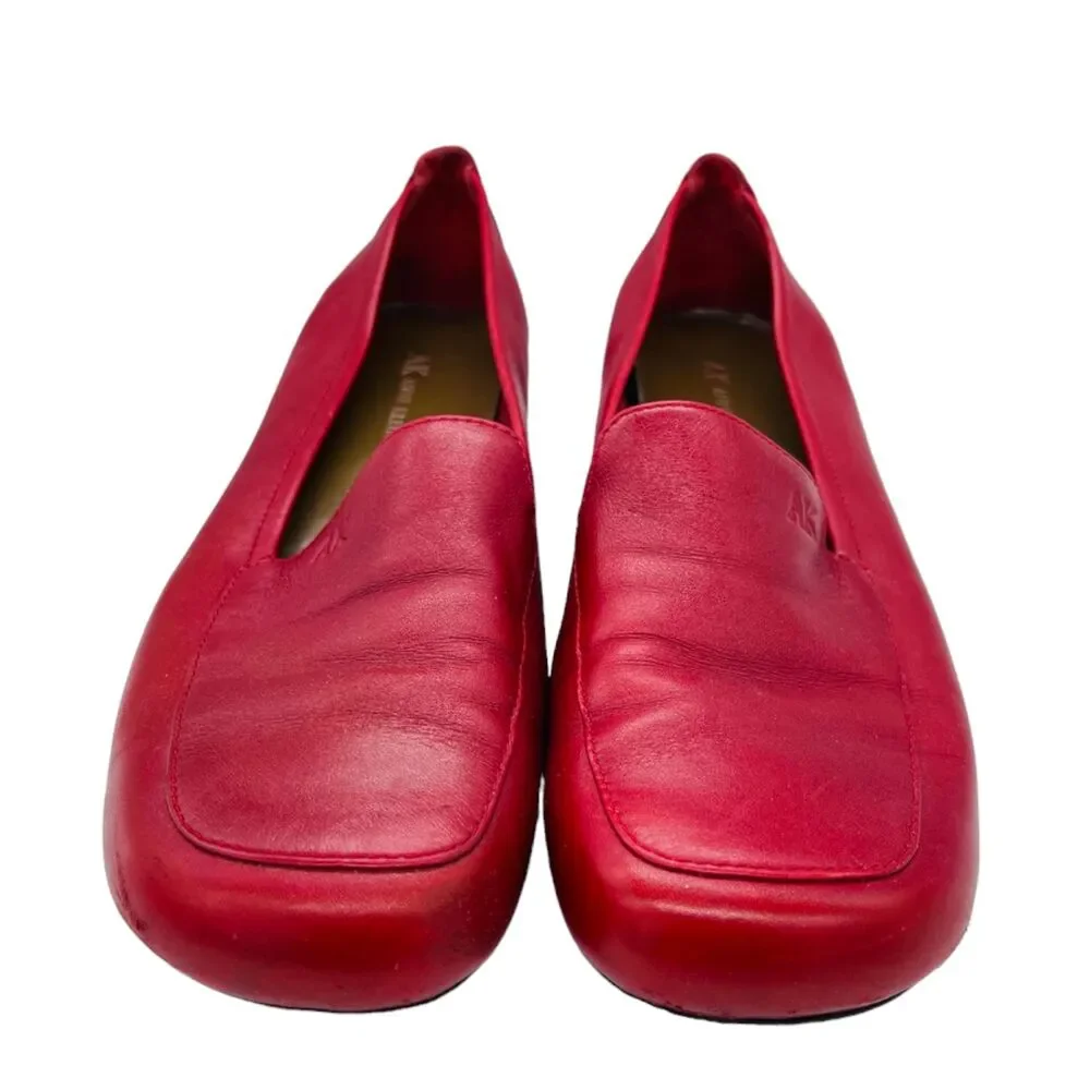 Anne Klein Red Flats Leather Square Toe Block Heel Comfort Loafter Sz 8.5 - Picture 5 of 13